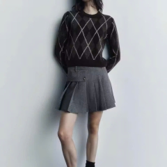 Áo len Zara trám cổ tròn màu rêu