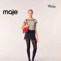 Áo len mtg Maje kẻ ngang đen trắng trễ vai