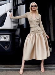 ĐẦM MIDI DỆT KIM MÀU VÀNG TAFFETA