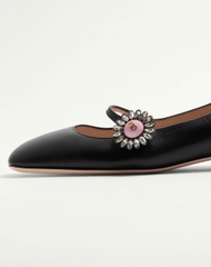 Giày búp bê Mary-Jane Preshoes Ballerina bằng da Kidskin có nút đính đá