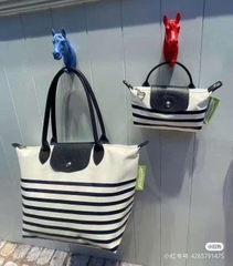 Túi Longchamp La Pliage kẻ xanh trắng