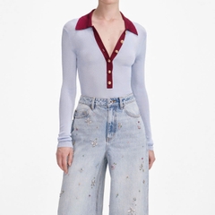 Bộ bodysuit dệt kim viscose màu xanh