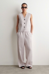 ÁO CHANI VẢI LINEN+QUẦN ỐNG RỘNG BẰNG VẢI LINEN CÓ EO CO GIÃN