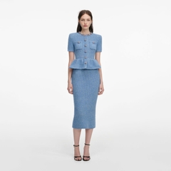 ĐẦM MIDI DỆT KIM PEPLUM MÀU XANH DƯƠNG