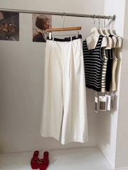 Quần suông khaki cạp cao ly trước