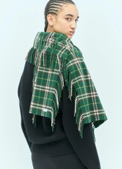 Khăn choàng cashmere kẻ caro có tua rua