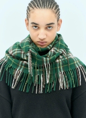 Khăn choàng cashmere kẻ caro có tua rua