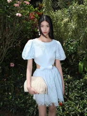 Váy Sel-Portrait màu tím ren dập cut-out dáng ngắn