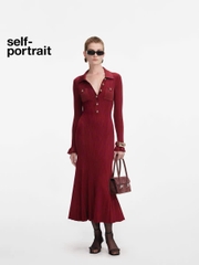 Váy MIDI dệt kim gân đỏ Burgundy