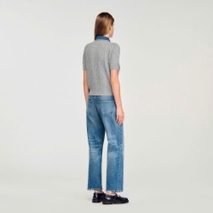 Áo len Sandro  ngắn tay màu tàn cổ denim