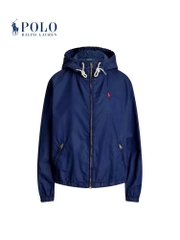 Jacket khaki Polo RL có mũ thêu logo đỏ