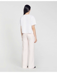 Tshirt Sandro trắng hoa hồng đá