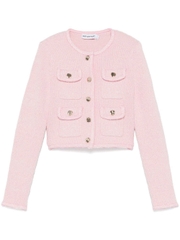 Áo khoác cardigan hiệu ứng melange/Váy ngắn đan len màu hồng dành cho nữ với chi tiết hiệu ứng vàng