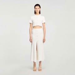 Set Áo cardigan đan/Chân váy midi có đường xẻ