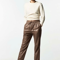 Quần da Zara cạp chun dây rút màu rêu