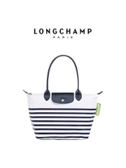 Túi Longchamp La Pliage kẻ xanh trắng