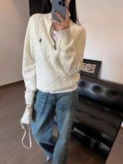 Áo len cotton dệt kim có khóa kéo