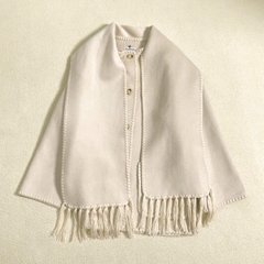 Cape dạ TOTEME choàng kèm khăn viền trắng tua rua