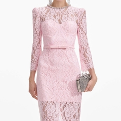 Váy ren 3D Self-Portrait hồng dáng bút chì kèm belt