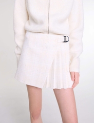Chân váy Maje xếp ly lệch tweed trắng
