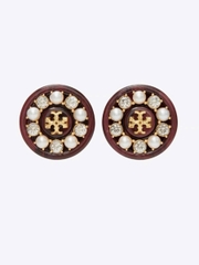 Khuyên tai Tory Burch tròn đính đá 3 màu