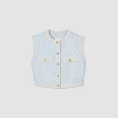 Áo dạ tweed Sandro xanh sát nách
