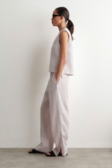 ÁO CHANI VẢI LINEN+QUẦN ỐNG RỘNG BẰNG VẢI LINEN CÓ EO CO GIÃN