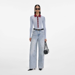 Bộ bodysuit dệt kim viscose màu xanh