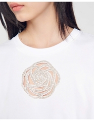Tshirt Sandro trắng hoa hồng đá