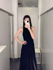 Váy cotton dệt kim COS đen đuôi cá sát nách