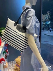 Túi Longchamp La Pliage kẻ xanh trắng