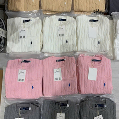 Áo len Polo cổ tròn vặn thừng ngắn tay 5 màu - Xám - M