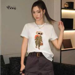Áo thun cotton hình gấu Polo phi công