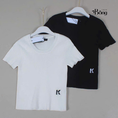 Áo len tăm cộc tay Karl 2 màu thêu logo K