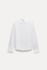 Sơ mi Zara linen trắng cổ đức
