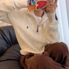 Áo len cotton dệt kim có khóa kéo