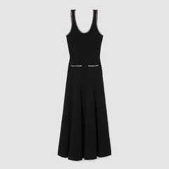 Váy maxi Sandro knit đen viền ngọc trai trắng