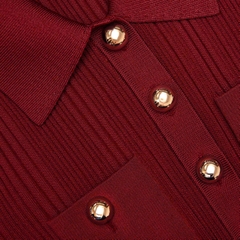 Váy MIDI dệt kim gân đỏ Burgundy