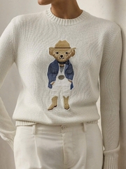 Áo Polo RL gấu mũ nâu 2 màu 100% cashmere