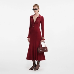 Váy MIDI dệt kim gân đỏ Burgundy