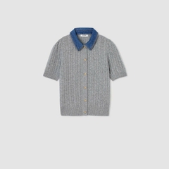 Áo len Sandro  ngắn tay màu tàn cổ denim