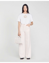 Tshirt Sandro trắng hoa hồng đá