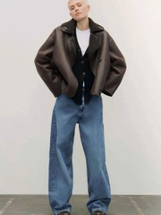 Áo khoác da lộn Zara cổ lông