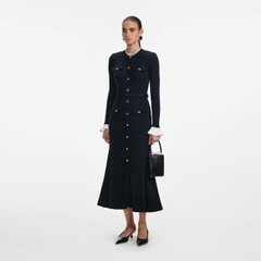 Váy MIDI dệt kim viscose màu xanh navy