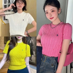 Áo len Polo  RL cổ tròn ngắn tay vặn thừng nhỏ