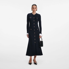Váy MIDI dệt kim viscose màu xanh navy