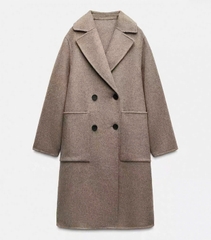Trendcoat dạ ép Zara màu nâu
