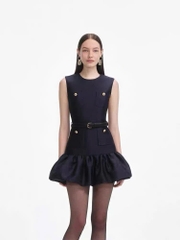 Váy ngắn vải taffeta màu xanh navy