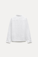 Sơ mi Zara linen trắng cổ đức