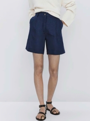 Quần short linen kèm belt cạp cao